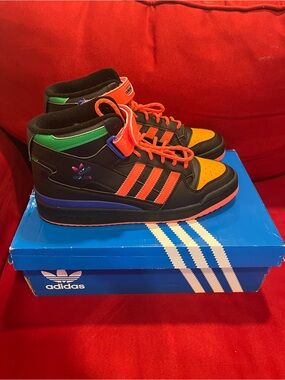 adidas Kids High-Top Sneakers in Black, Orange & Green